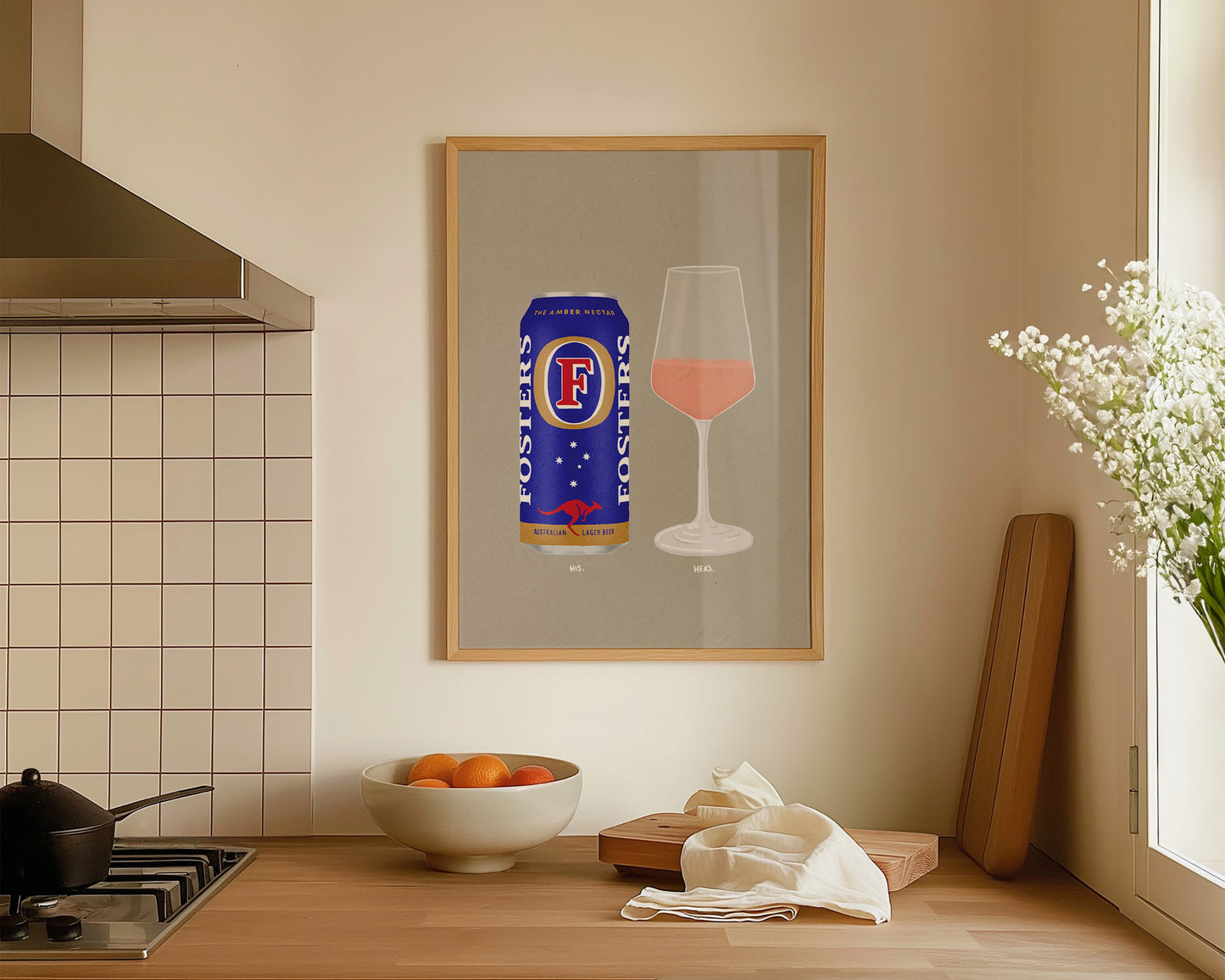 Fosters Can & Rose Print