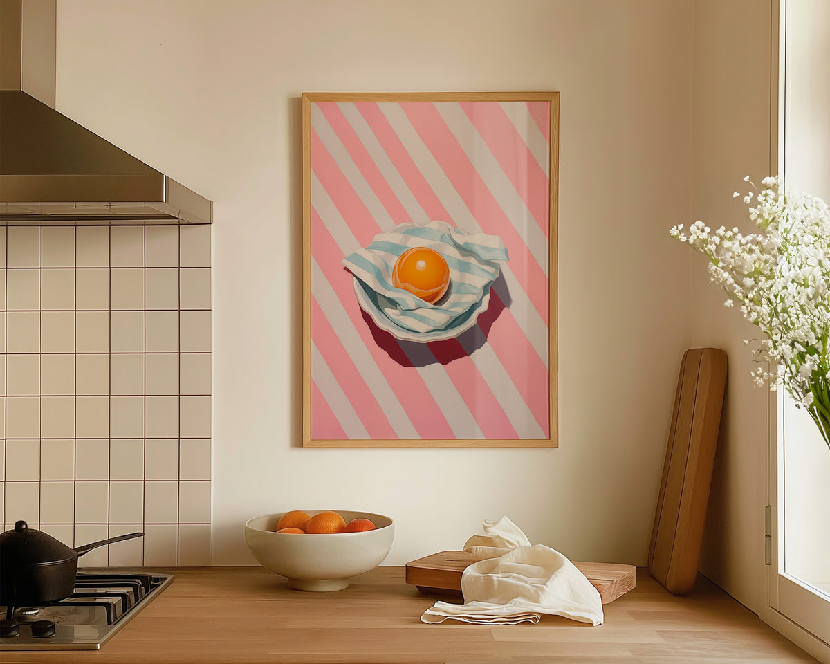 Pink Striped Egg Wall Art Print