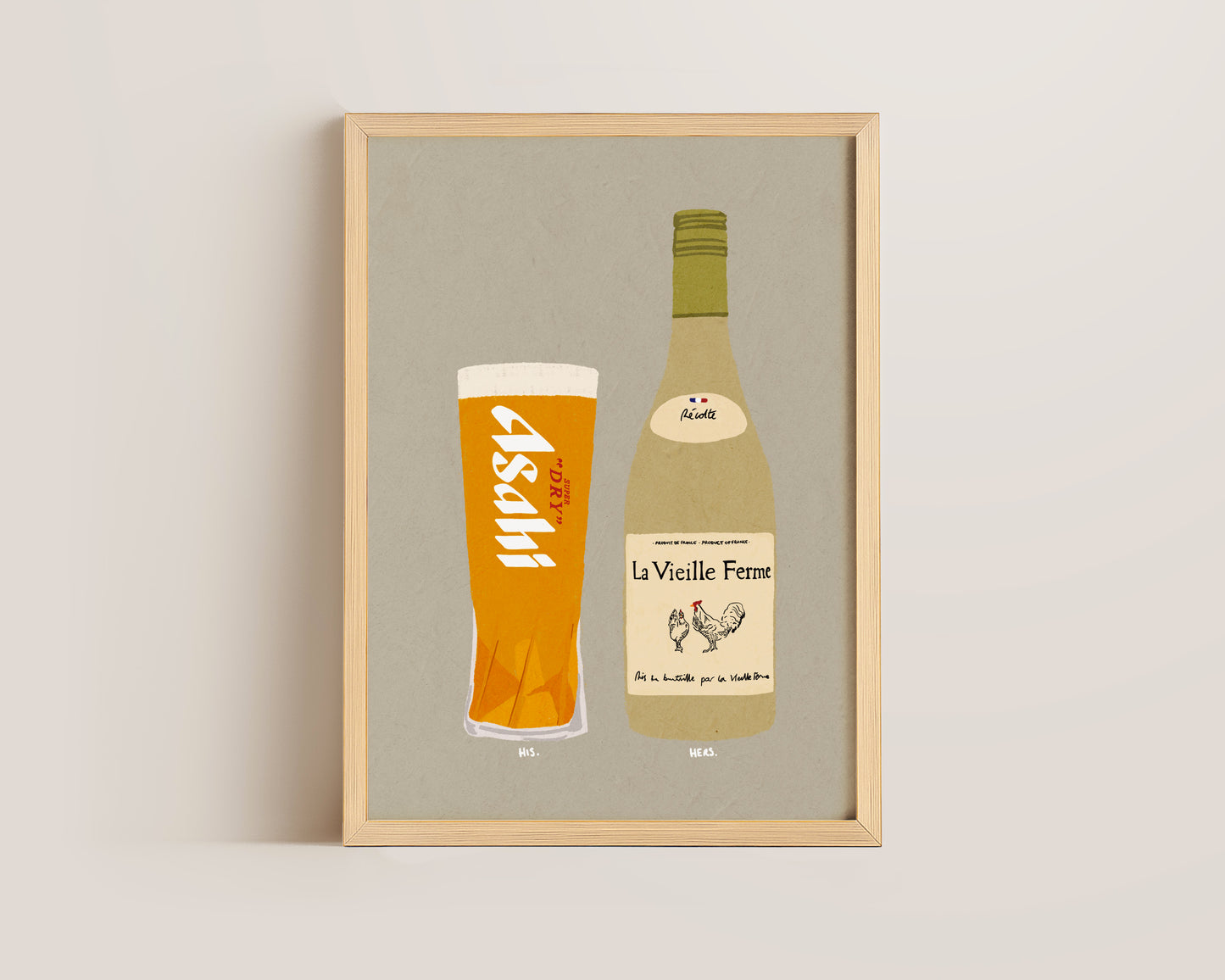 Asahi & White Chicken Wine Print