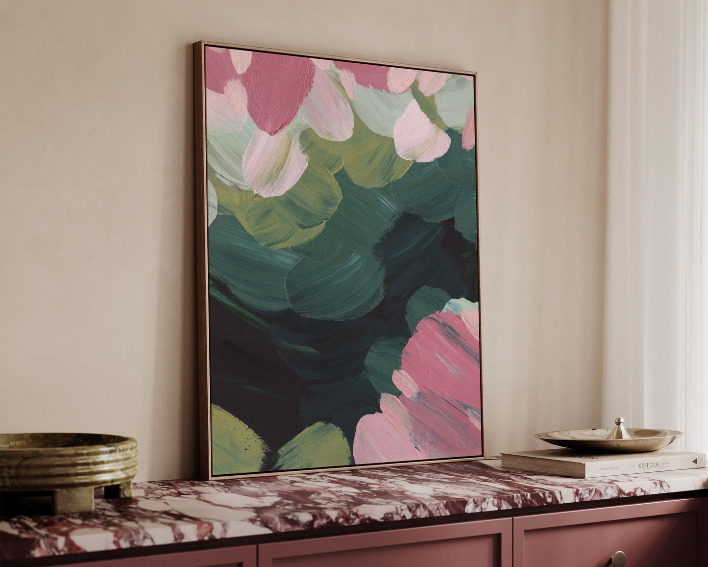Forest Green & Pink No. 3 Canvas