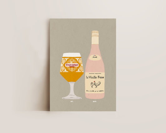 Cruzcampo & Chicken Wine Print