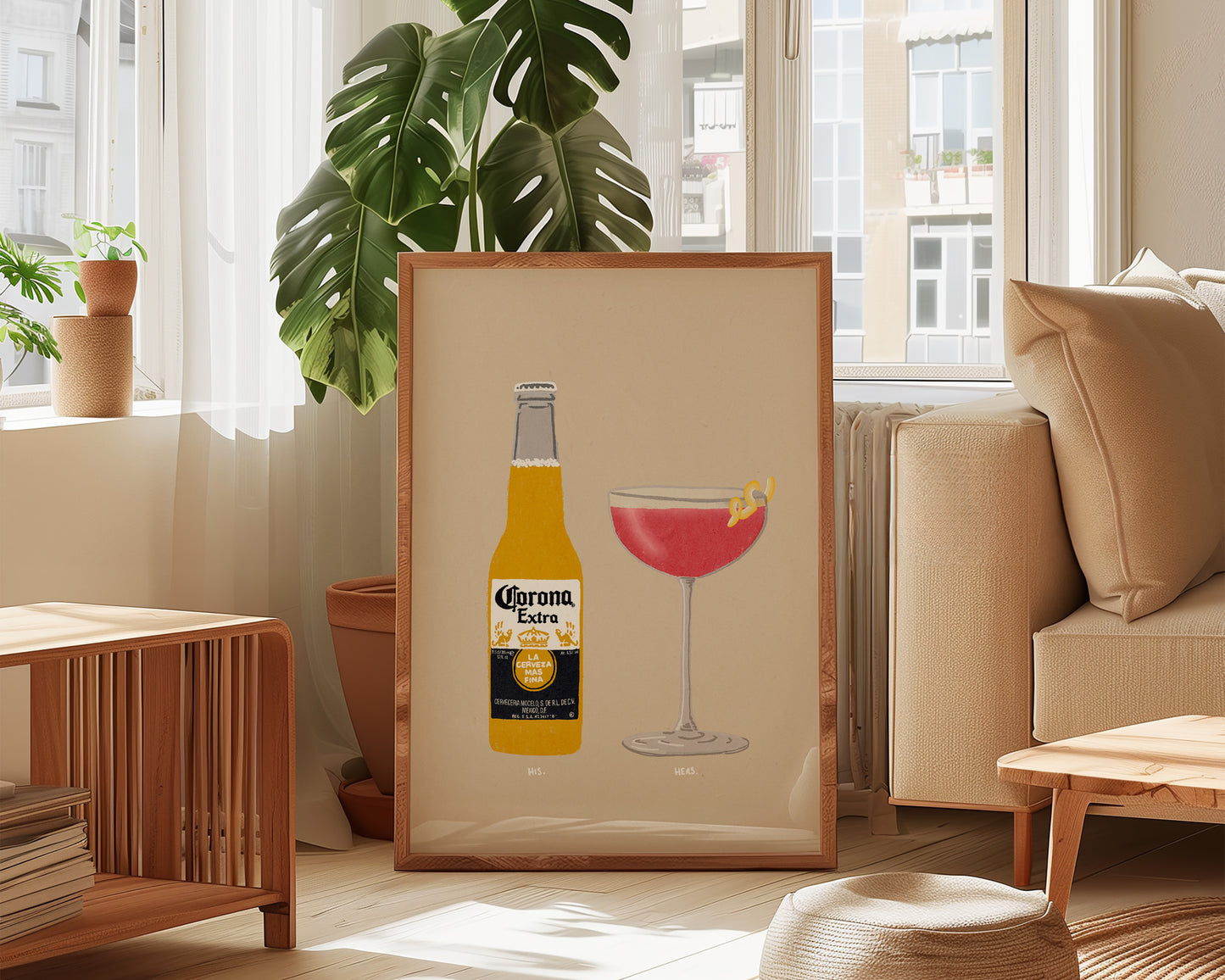 Corona & Cosmopolitan Beige Print