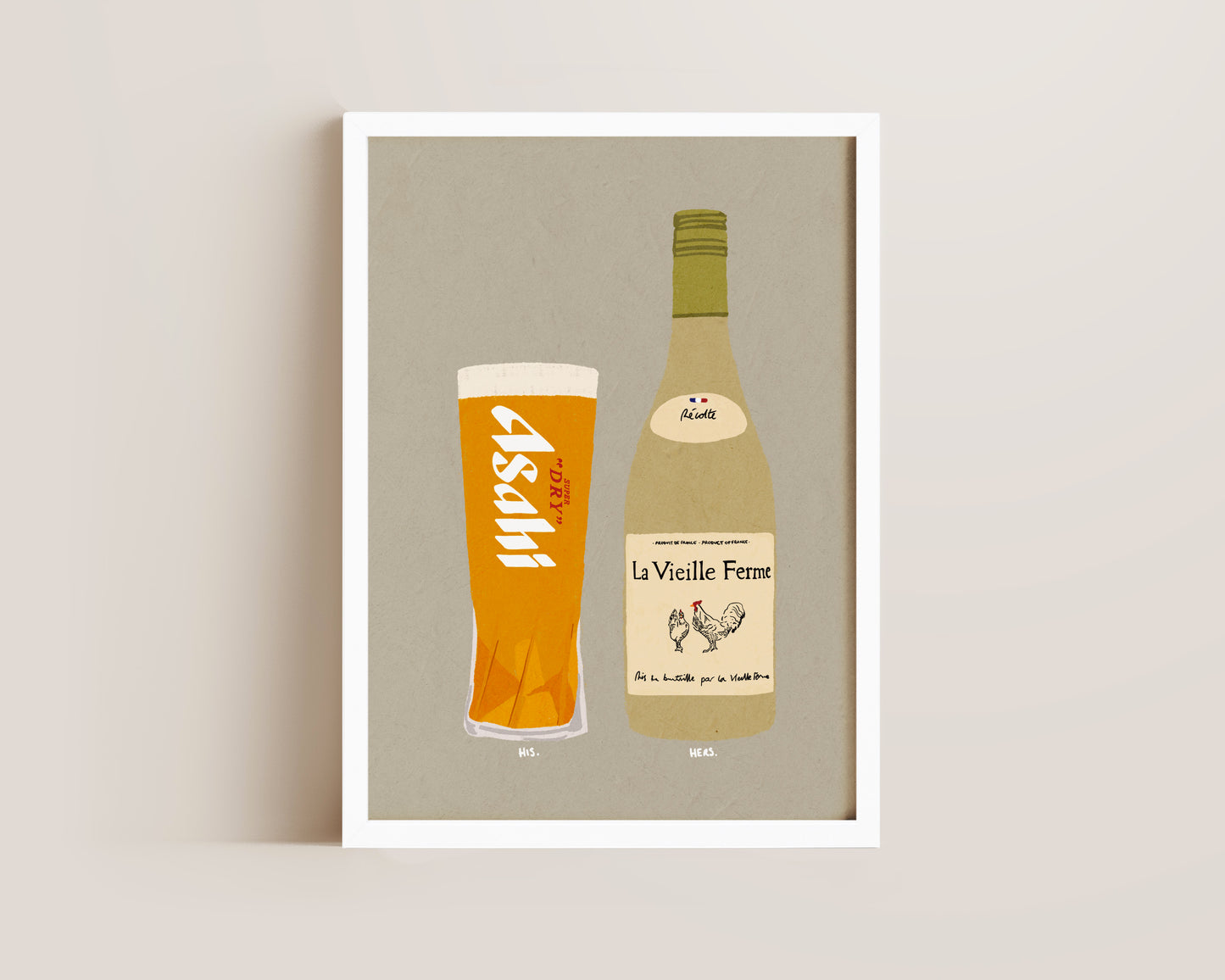 Asahi & White Chicken Wine Print