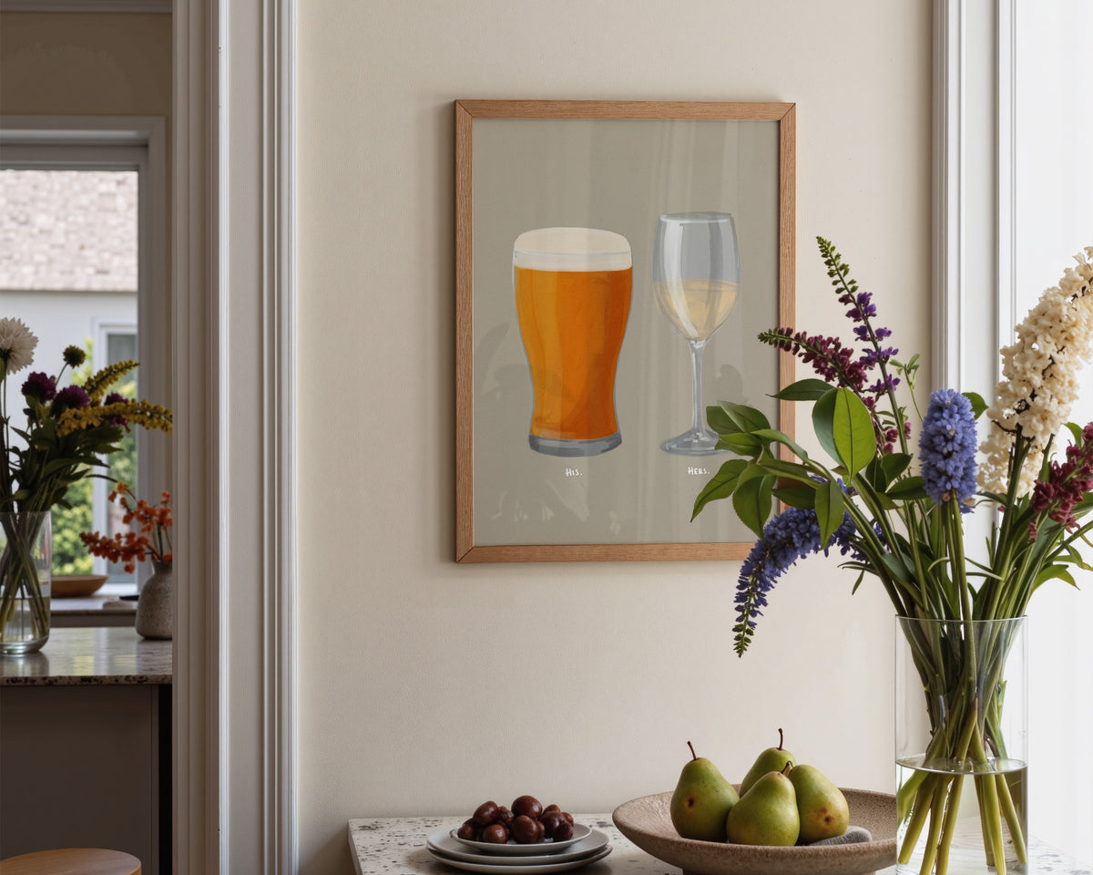 Beer & White Wine Couples Drink Print