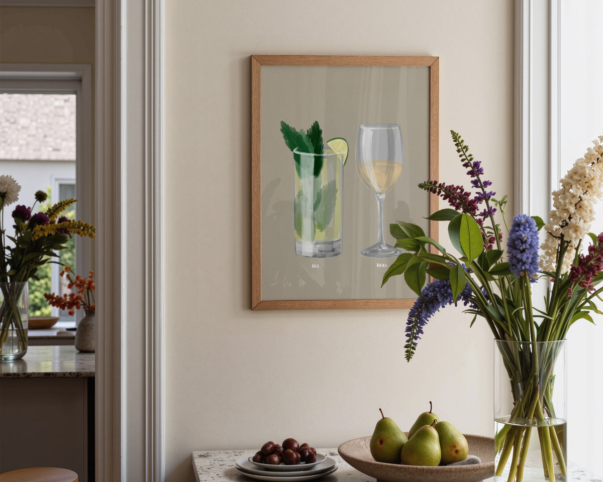 Mojito & White Wine Couples Drink Print