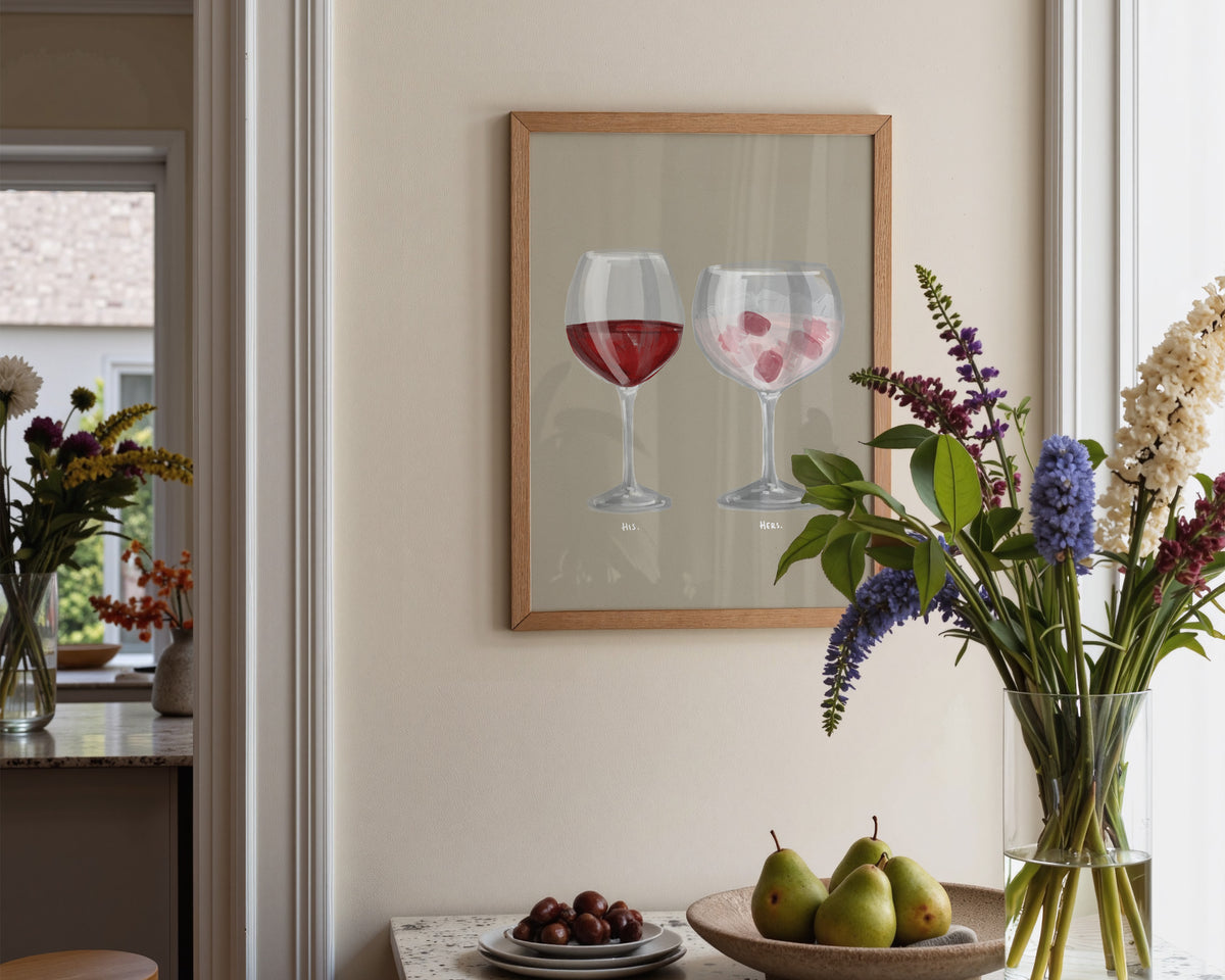 Red Wine & Pink Gin Couples Drink Print