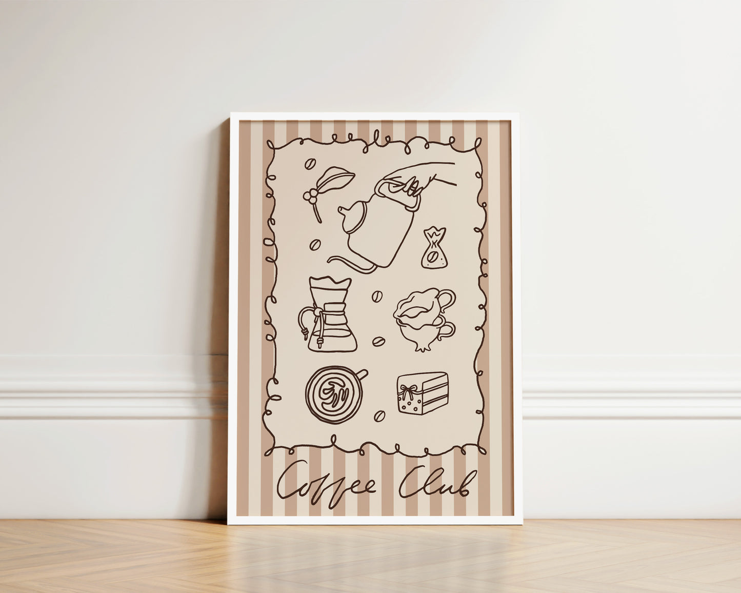 Coffee Club Stripes Dainty Wall Art Print