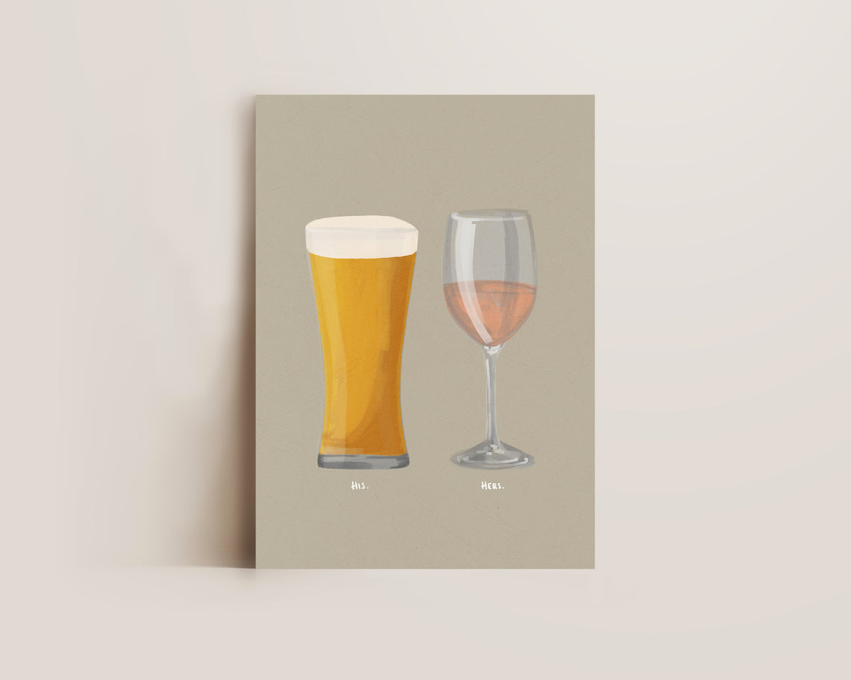 Beer No. 2 & Rose Wine Couples Drink Print