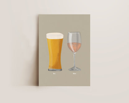 Beer No. 2 & Rose Wine Couples Drink Print