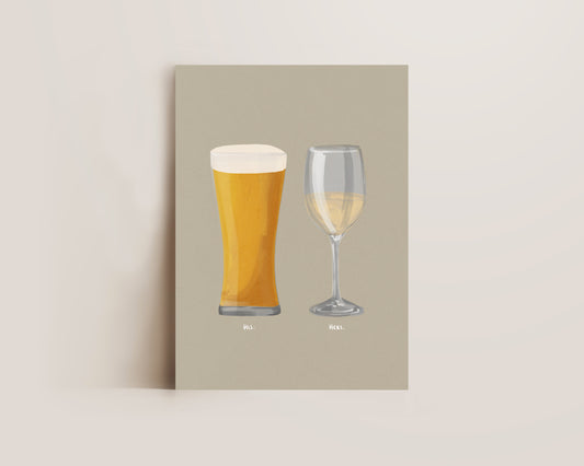 Beer No. 2 & White Wine Couples Drink Print