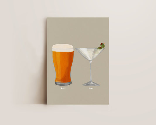 Beer & Dirty Martini Couples Drink Print