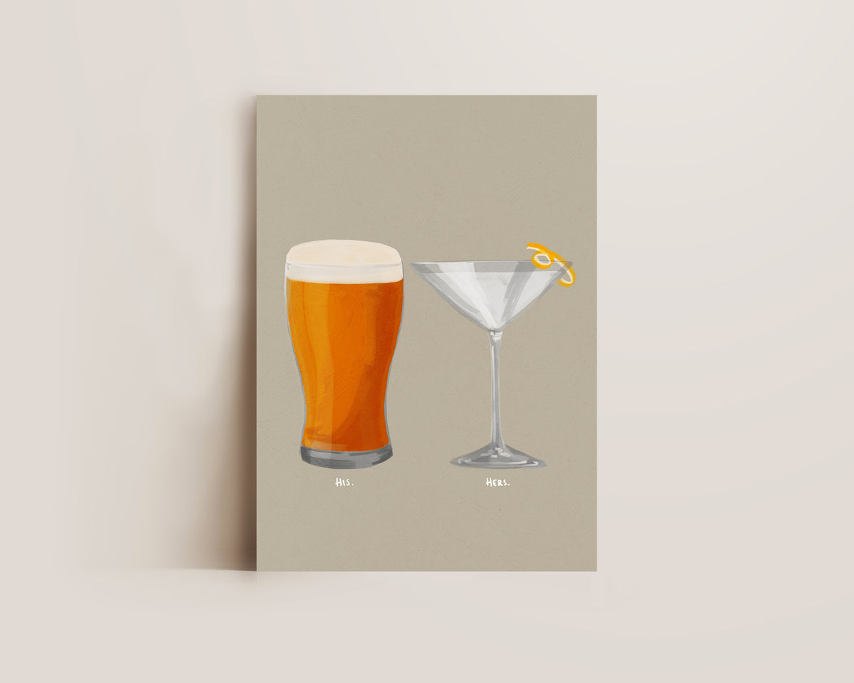 Beer & Dry Martini Couples Drink Print