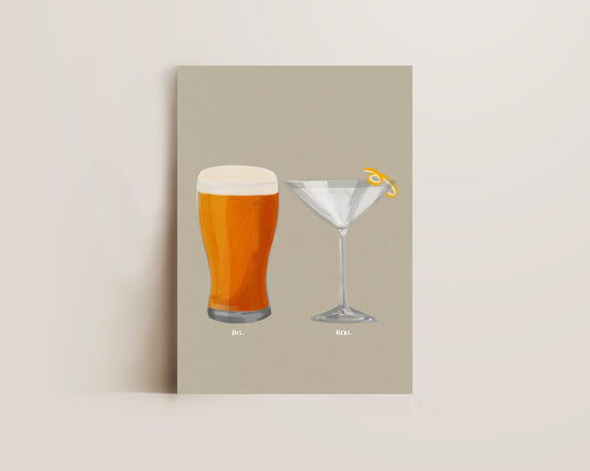 Beer & Dry Martini Couples Drink Print