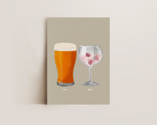 Beer & Pink Gin Couples Drink Print