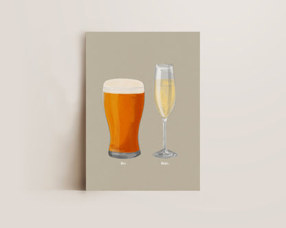 Beer & Prosecco Couples Drink Print
