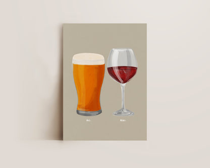 Beer & Red Wine Couples Drink Print