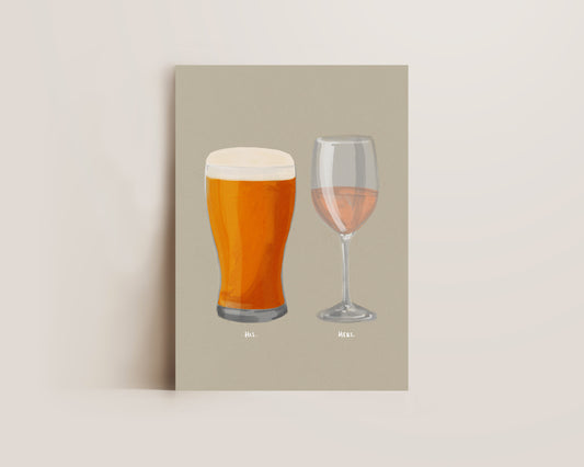 Beer & Rose Wine Couples Drink Print