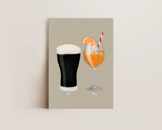 Black Stout & Aperol Spritz Couples Drink Print