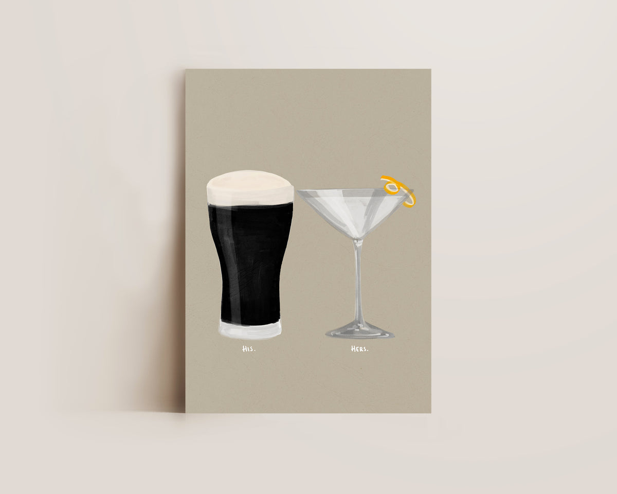 Black Stout & Dry Martini Couples Drink Print