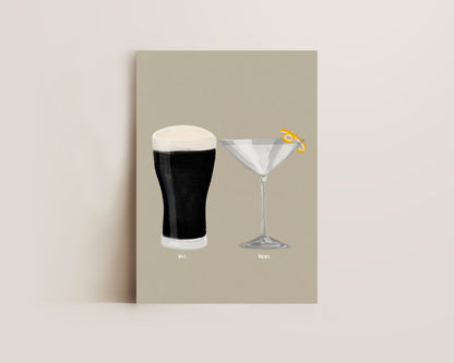 Black Stout & Dry Martini Couples Drink Print