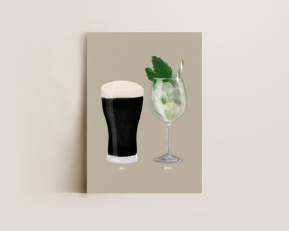 Black Stout & Hugo Spritz Couples Drink Print