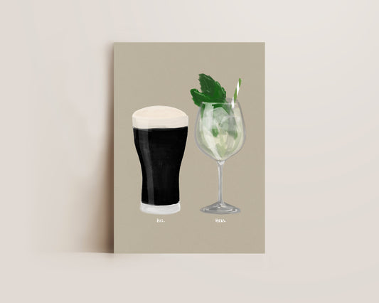 Black Stout & Hugo Spritz Couples Drink Print