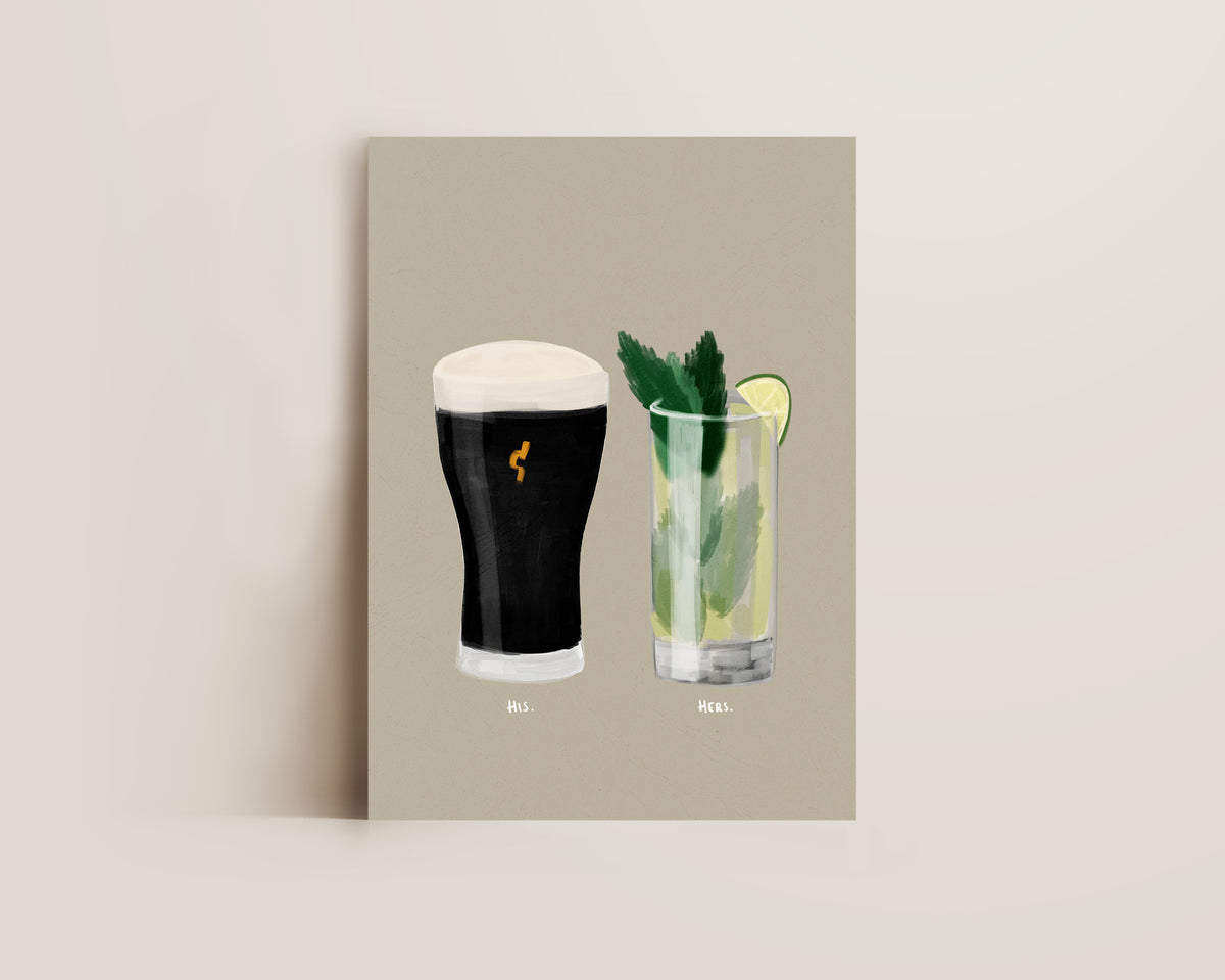 Black Stout & Mojito Couples Drink Print