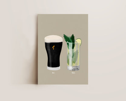 Black Stout & Mojito Couples Drink Print