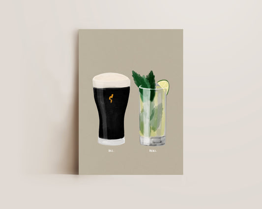 Black Stout & Mojito Couples Drink Print