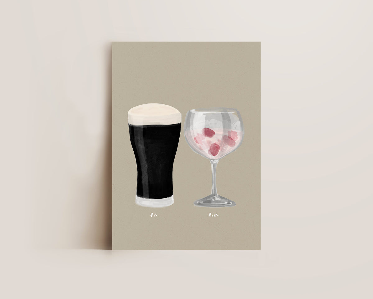 Black Stout & Pink Gin Couples Drink Print