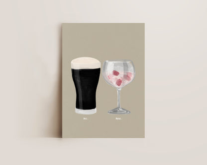Black Stout & Pink Gin Couples Drink Print