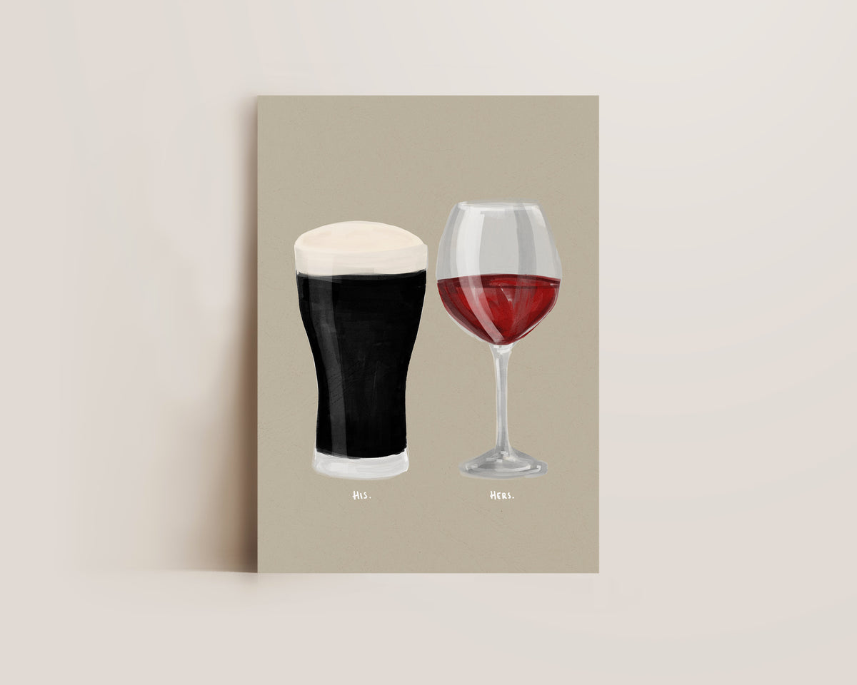 Black Stout & Red Wine Couples Drink Print