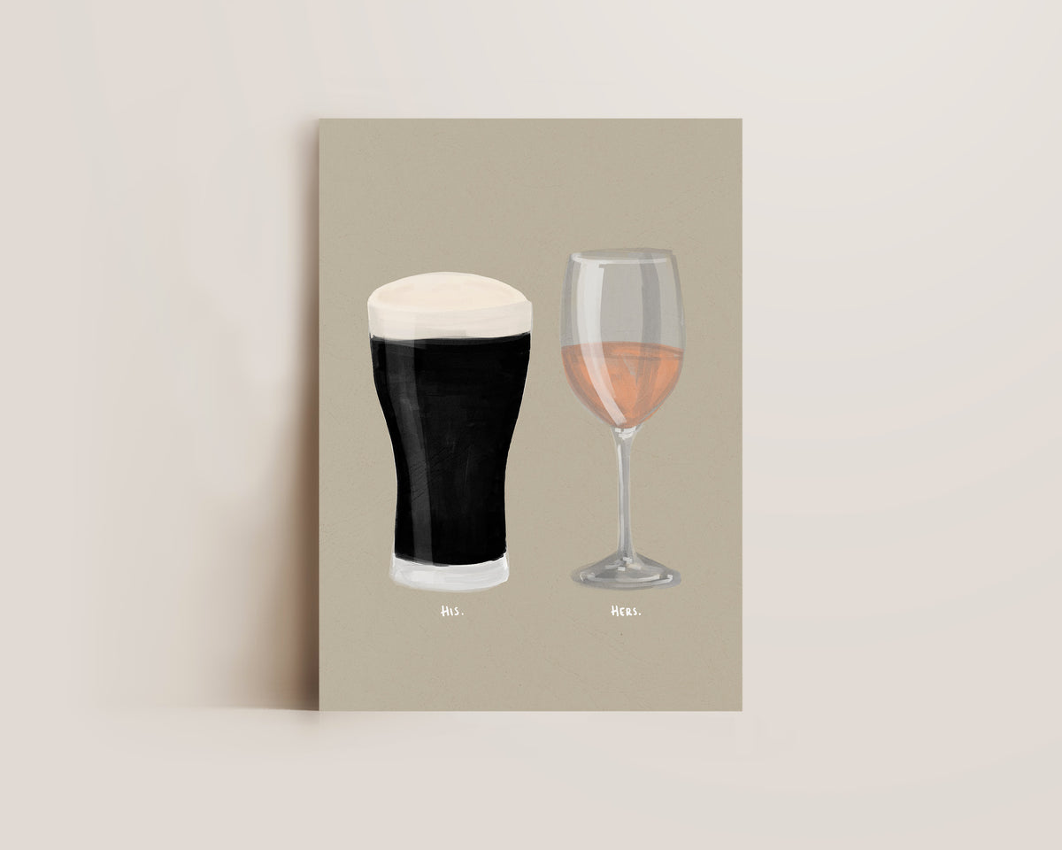 Black Stout & Rose Wine Couples Drink Print