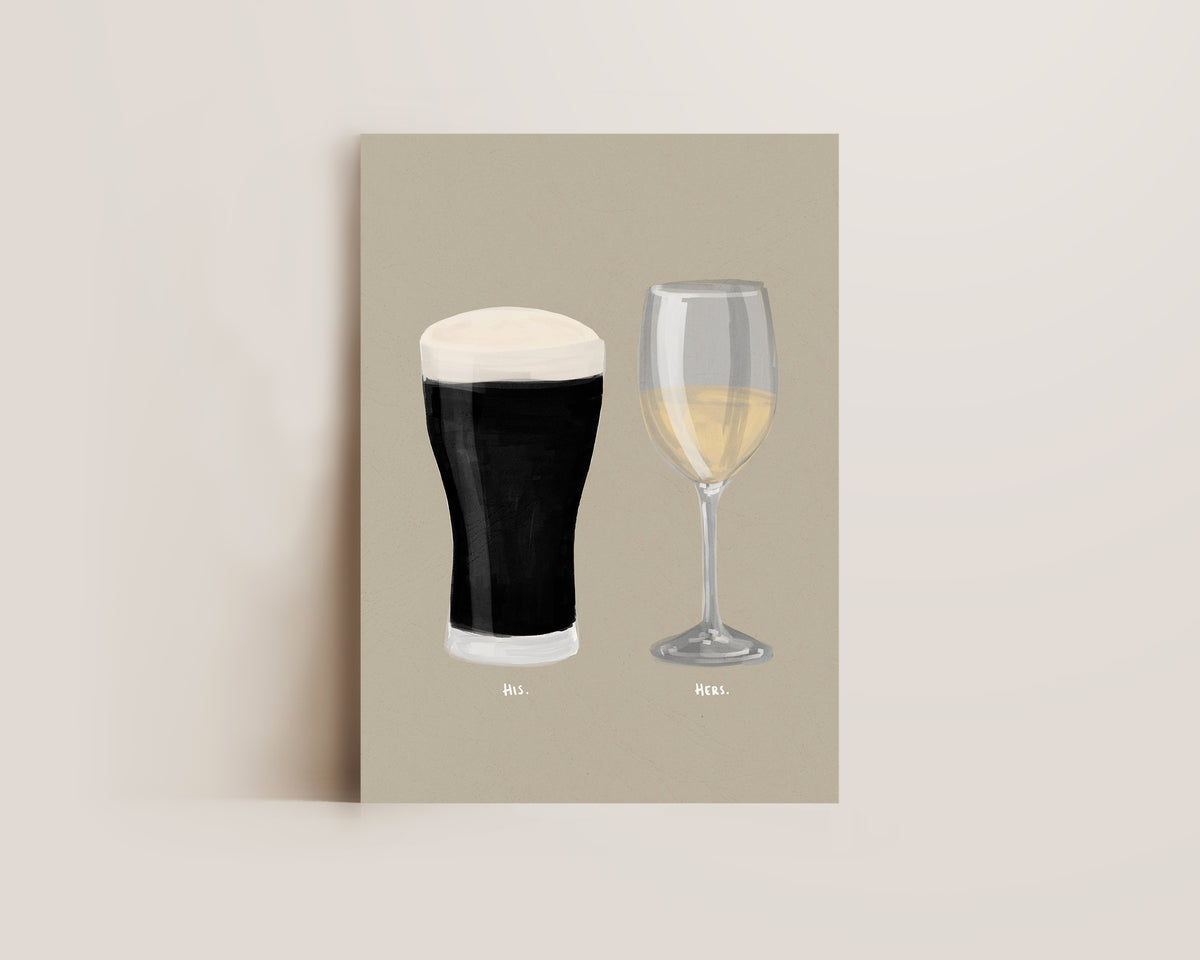 Black Stout & White Wine Couples Drink Print