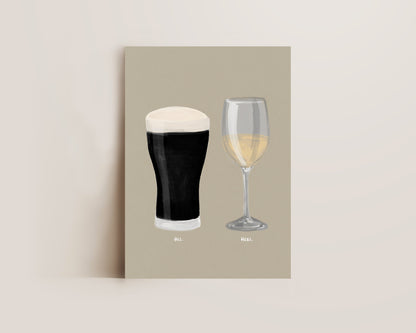 Black Stout & White Wine Couples Drink Print