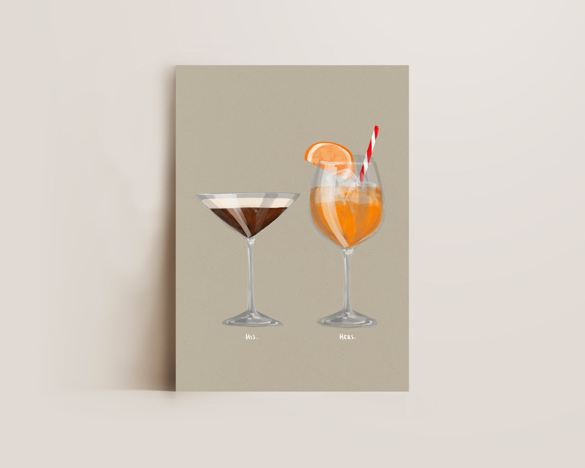 Espresso Martini & Aperol Spritz Couples Drink Print
