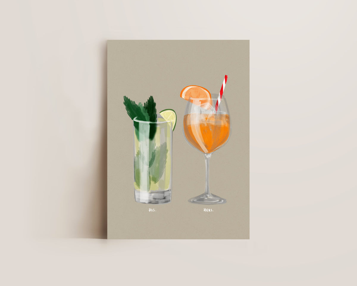 Mojito & Aperol Spritz Couples Drink Print