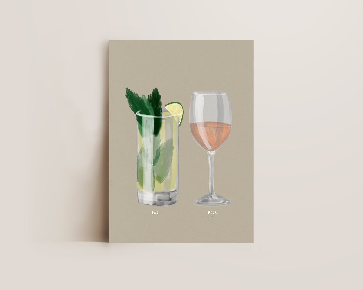 Mojito & Rose Wine Couples Drink Print
