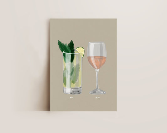 Mojito & Rose Wine Couples Drink Print