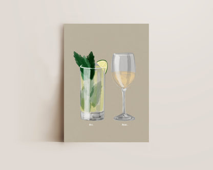 Mojito & White Wine Couples Drink Print