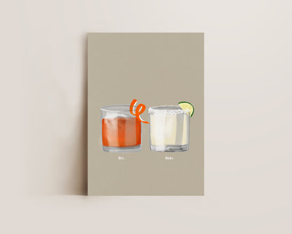 Old Fashioned & Margarita Couples Drink Print