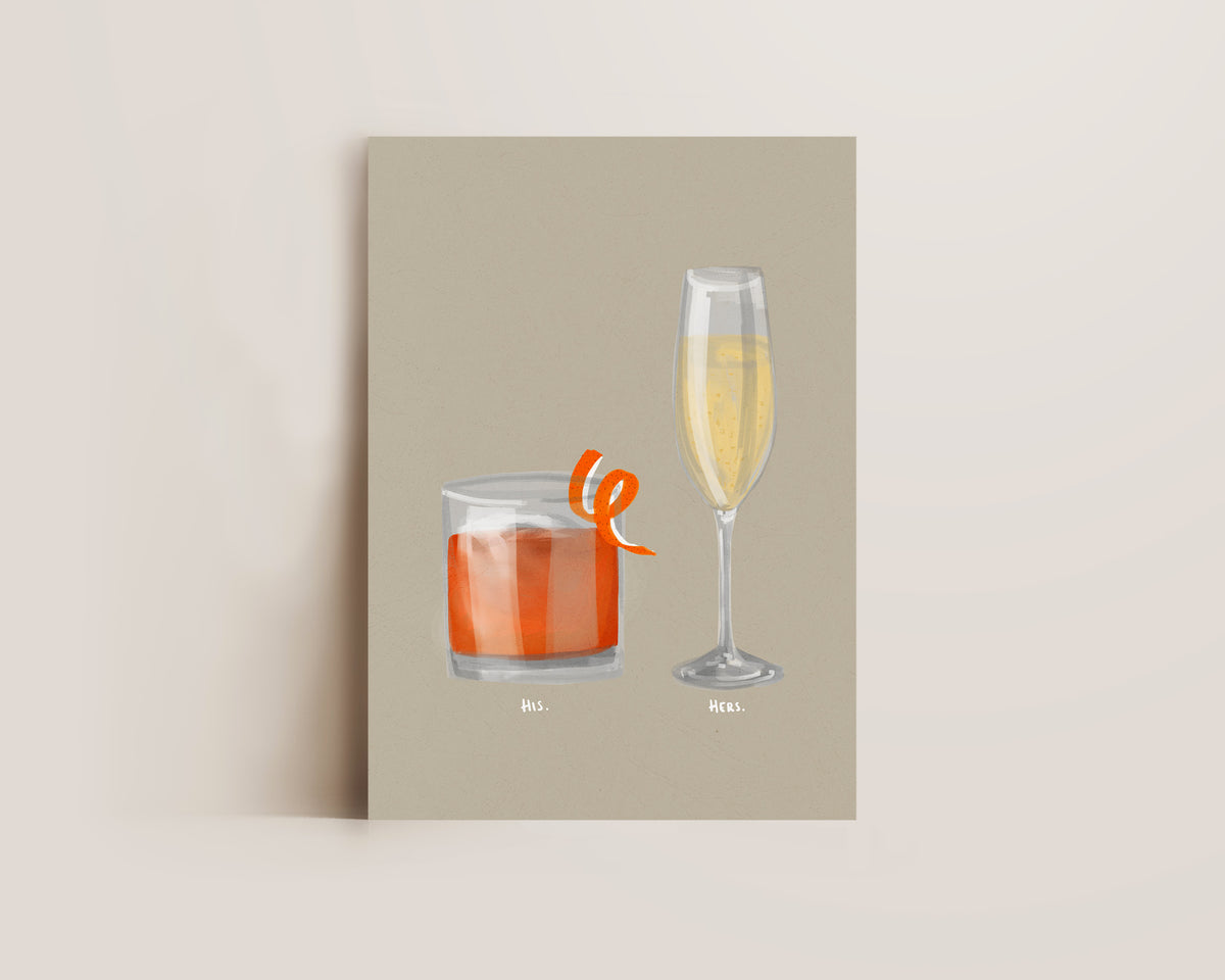 Old Fashioned & Prosecco Couples Drink Print