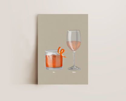 Old Fashioned & Rose Wine Couples Drink Print