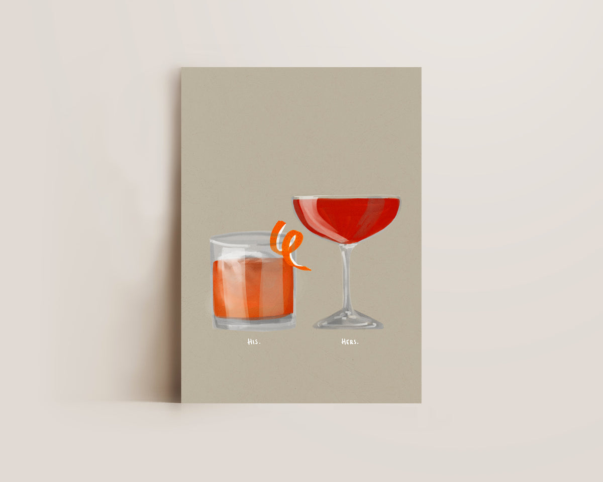 Old Fashioned & Strawberry Daiquiri Couples Drink Print