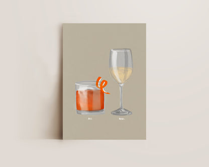 Old Fashioned & White Wine Couples Drink Print
