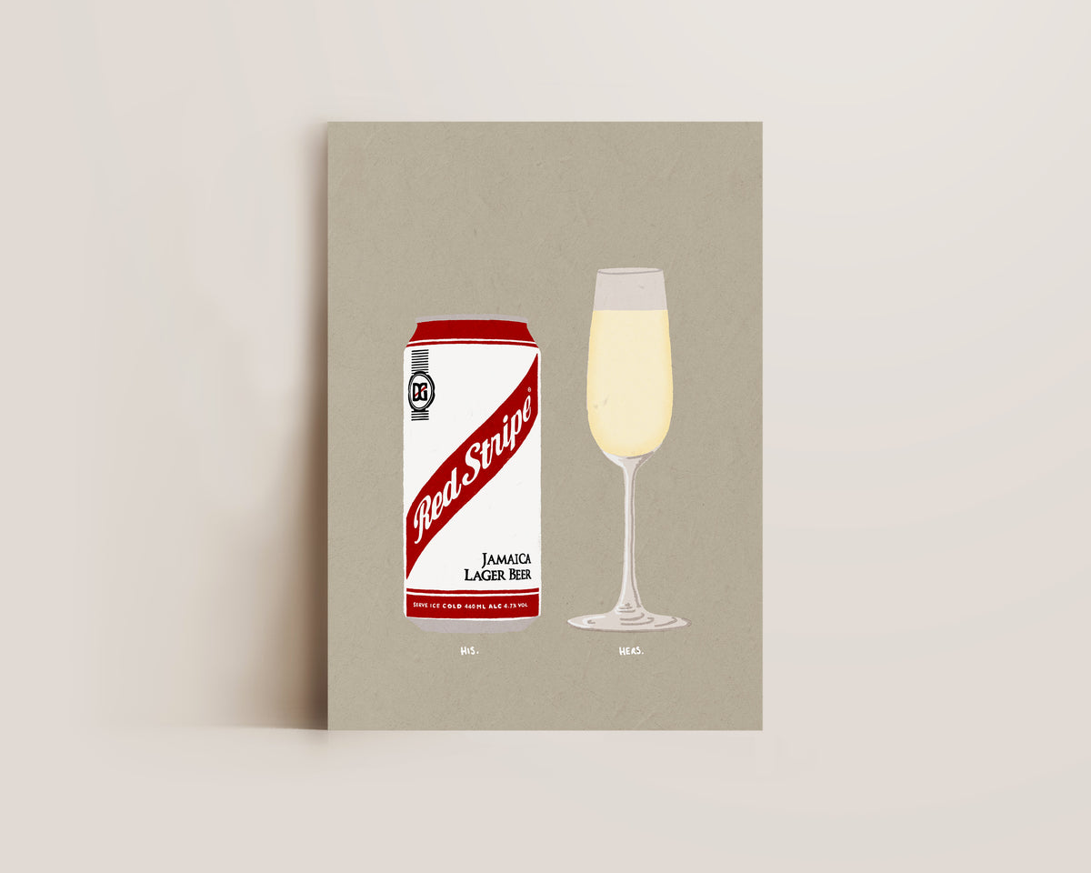 Red Stripe & Prosecco Glass Print