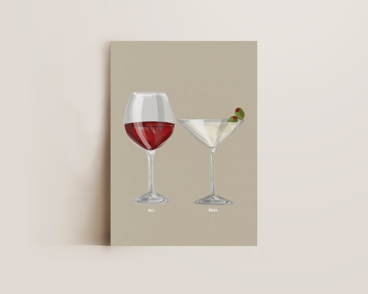 Red Wine & Dirty Martini Couples Drink Print