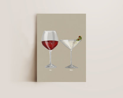 Red Wine & Dirty Martini Couples Drink Print