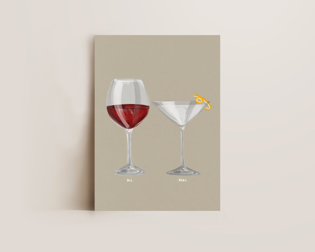 Red Wine & Dry Martini Couples Drink Print
