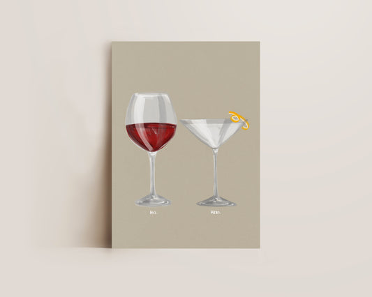 Red Wine & Dry Martini Couples Drink Print